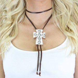 Brand new Silver Cross Bolo necklace on Leather